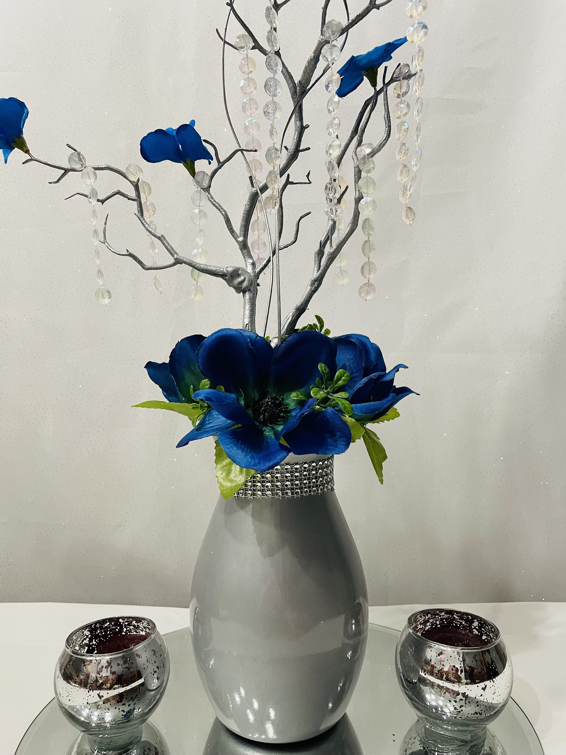Royal Blue and Silver Centerpiece White and Silver Etsy