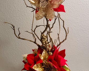 Centro de mesa Poinsettia roja y dorada Centro de mesa navideño: Decoración navideña para bodas Quinceañera cualquier fiesta