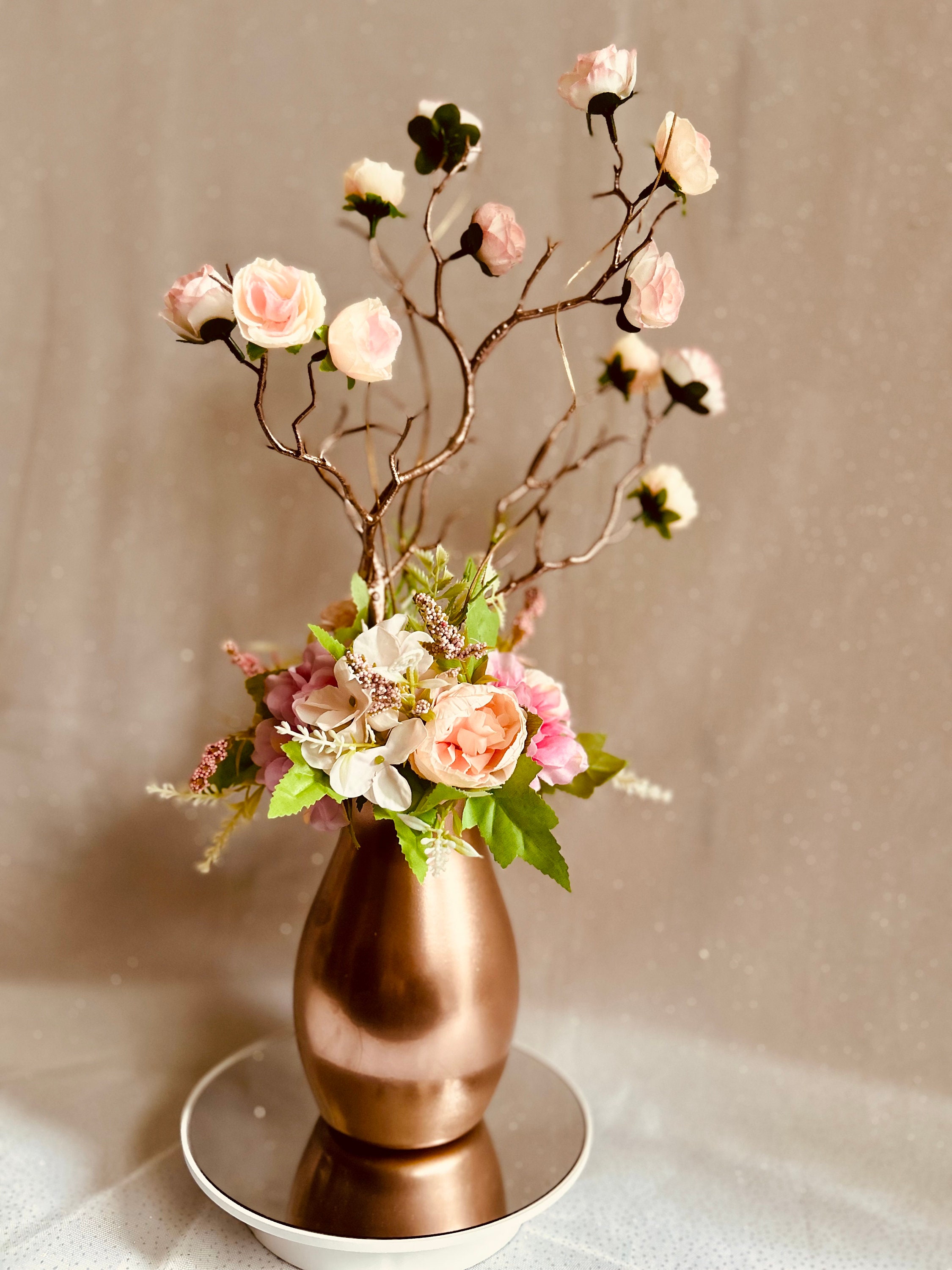 NIB Champagne Italy Copper woven straw, with satin flowers Copper-and-Pink-Tablescape-  main image 2