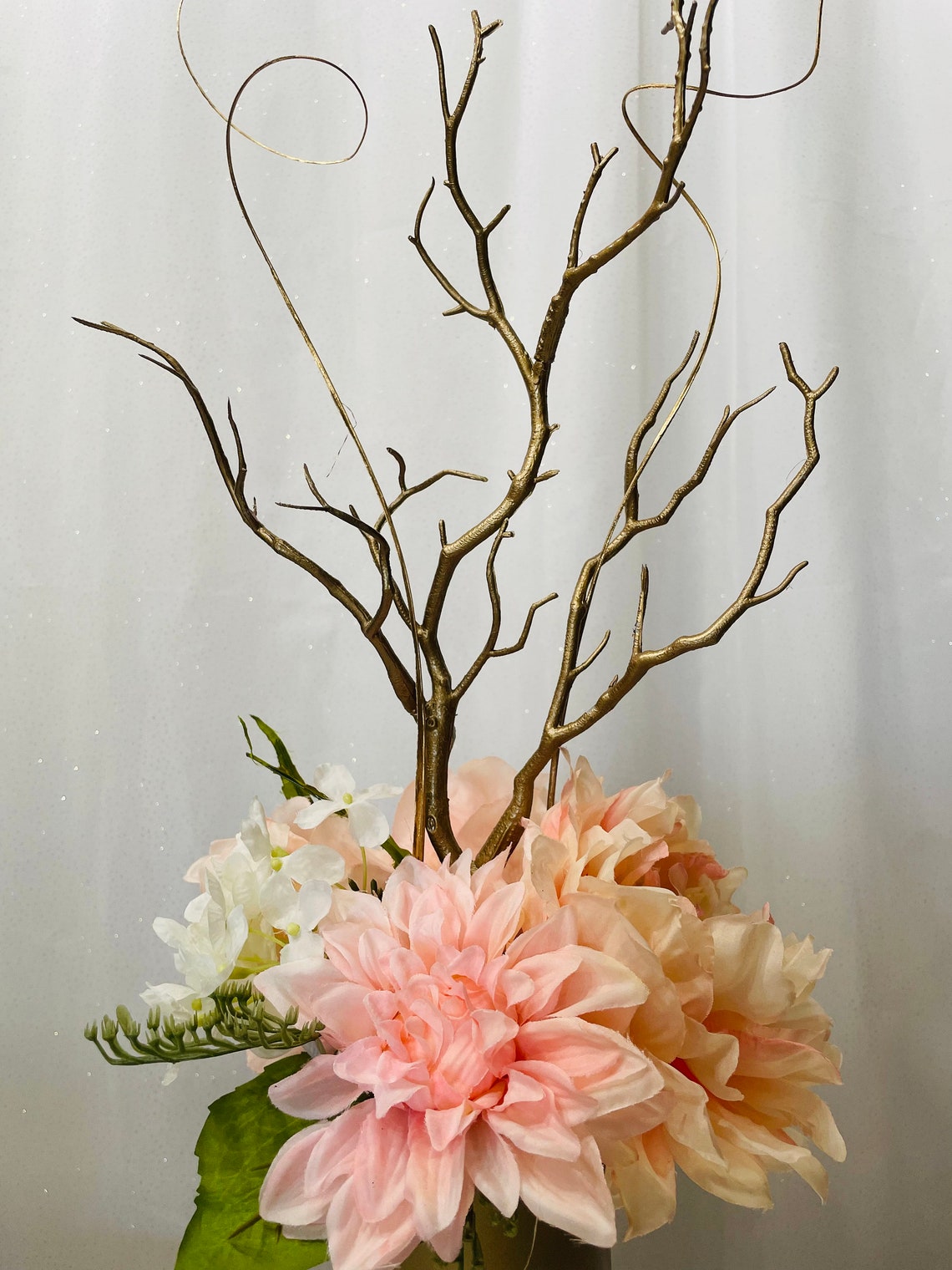Pink and White Flower Centerpiece Gold Tree Branch Etsy