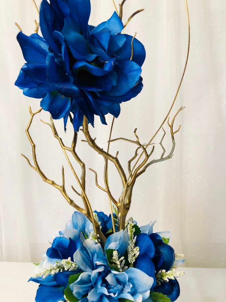 Royal Blue Flower Arrangement Royal Blue Centerpiece Royal Etsy
