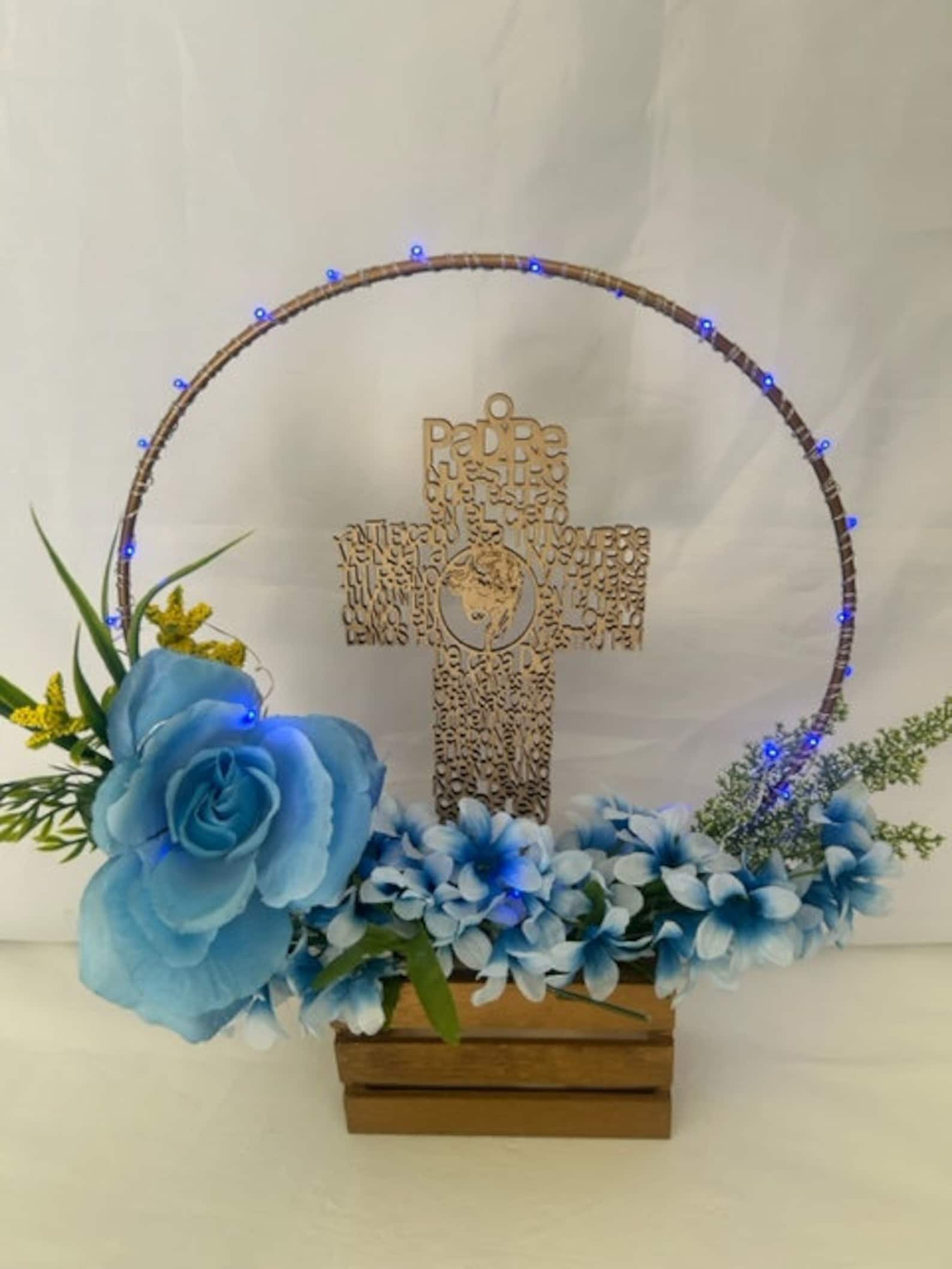 Centerpiece for Baptism or First Communion, Ring With Flowers and Light ...