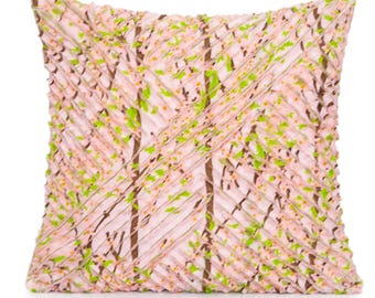 Pink with Lite Green Flowers/Branches Textured Decorative Pillow Cover. Accent throw, lumbar pillows, home decor. 18x18 20x20 22x22 24x24