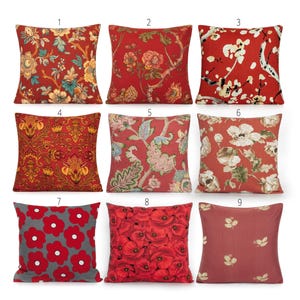 Floral in Crimson, Red, Rust Decorative Pillow Covers. Accent throw, lumbar pillows, home decor. 18x18 20x20 22x22 24x24 26x26 28x28