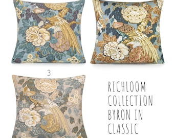 Richloom Platinum Collection Byron Classic Bird in Aqua Blue Beige Decorative Pillow Cover. Accent throw, lumbar pillows, home decor.