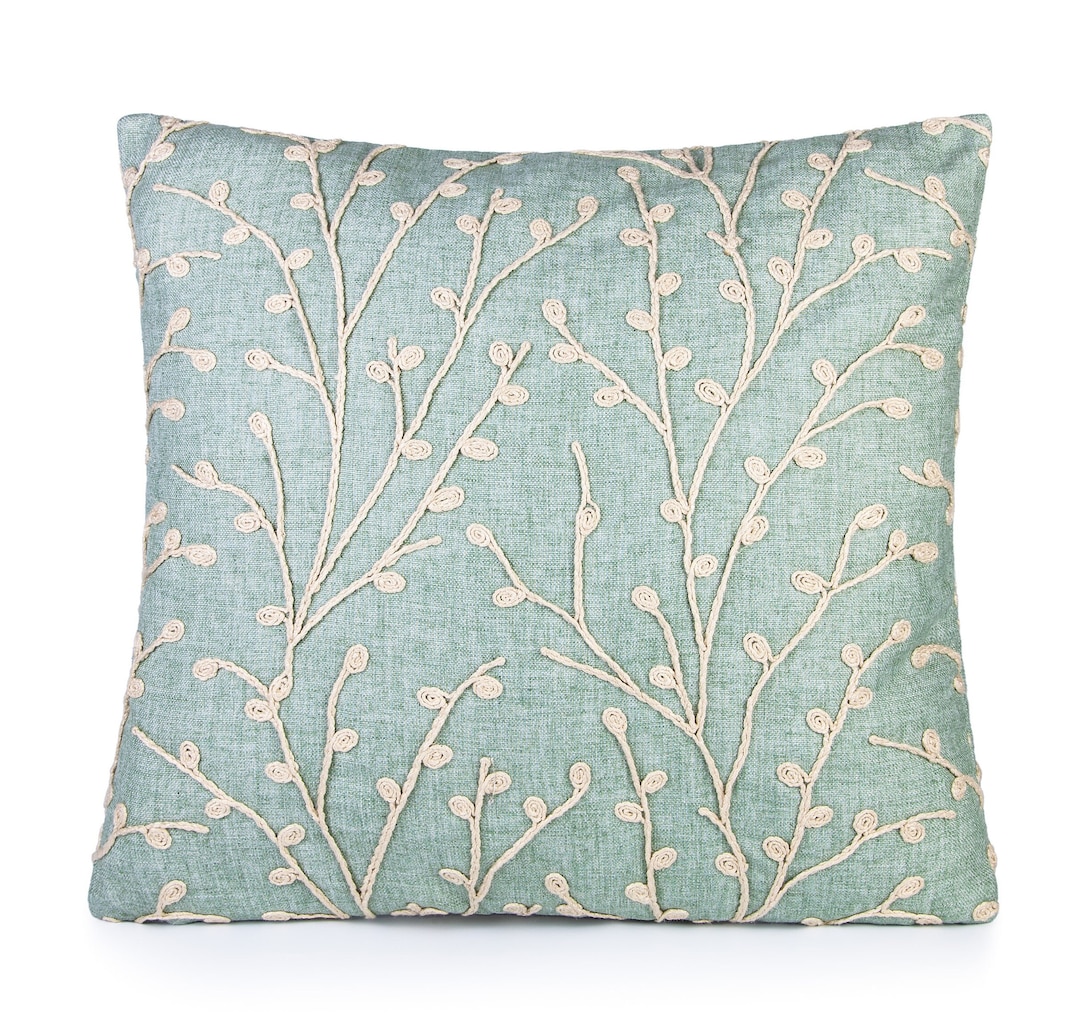 Richloom Embroidered Topiary Vine in Aqua Decorative Pillow Cover