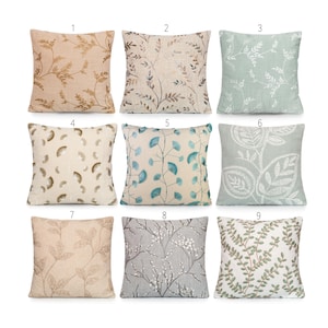 Mill Creek Branches & Leaves in Blue Beige Gray Embroidered Decorative Pillow Cover. Accent throw pillow, home decor. 8x8 10x10 12x12 14x14