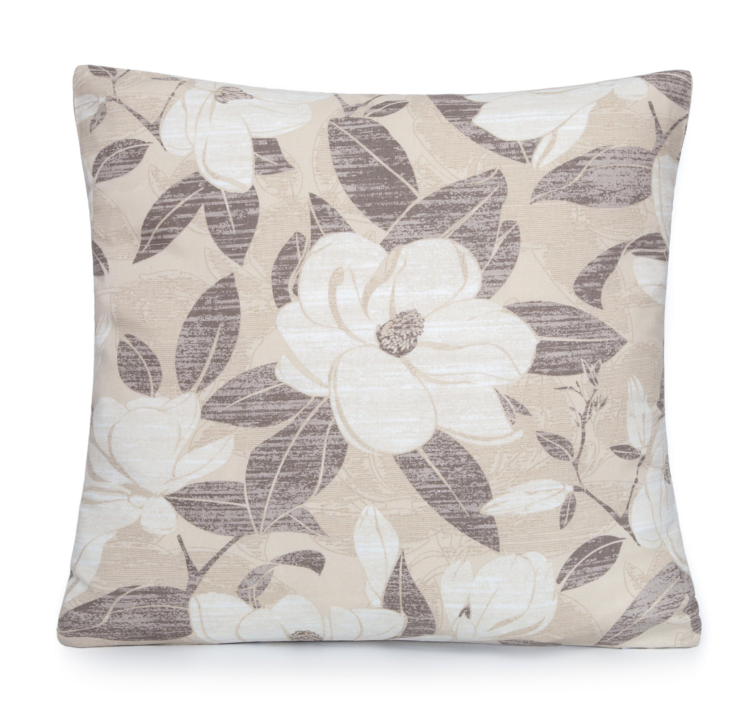 Magnolia Beige Floral Decorative Pillow Cover. Accent Throw Pillow