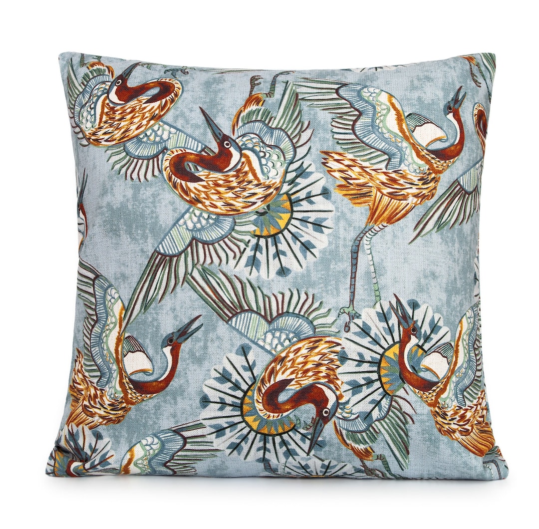 Herons Velvet Denim Blue Decorative Pillow Cover. Accent Throw Etsy