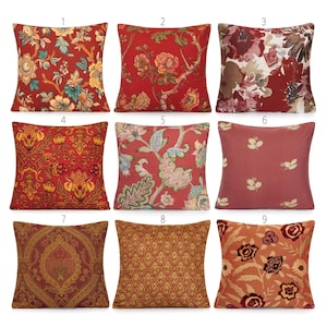 Red, Rust Floral & Geometric Design Decorative Pillow Covers. Accent throw, lumbar pillows, home decor. 16x16 18x18 20x20 22x22 24x24
