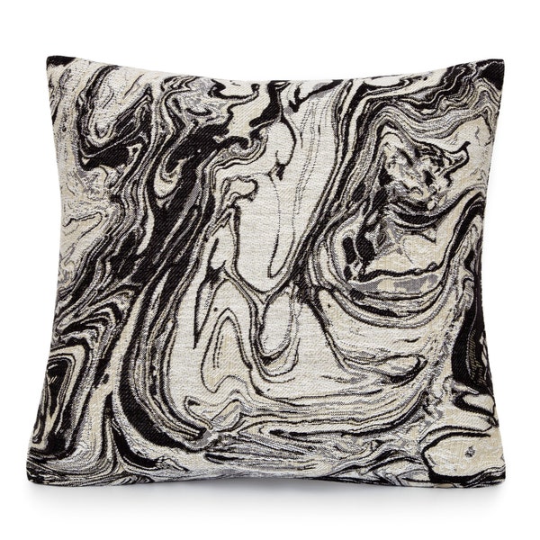 Woven Black White Marble Modern Decorative Pillow Cover. Accent throw pillow, home decor. 12x12 14x14 16x16 18x18 20x20 22x22 24x24 26x26