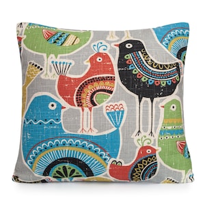Folklore Multicolored Birds Decorative Pillow Cover. Accent throw pillow, home decor.12x12 12x20 14x14 14x20 16x16 18x18 20x20 22x22 24x24