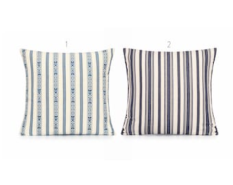 Woven Blue Striped Decorative Pillow Cover. Accent throw pillow, home decor. 8x8 10x10 12x12 14x14 16x16 18x18 20x20 22x22 24x24