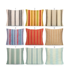 Striped in Blue, Beige, Red, Black Decorative Pillow Cover. Accent throw, lumbar pillows, home decor. 14x14 16x16 18x18 20x20 22x22 24x24