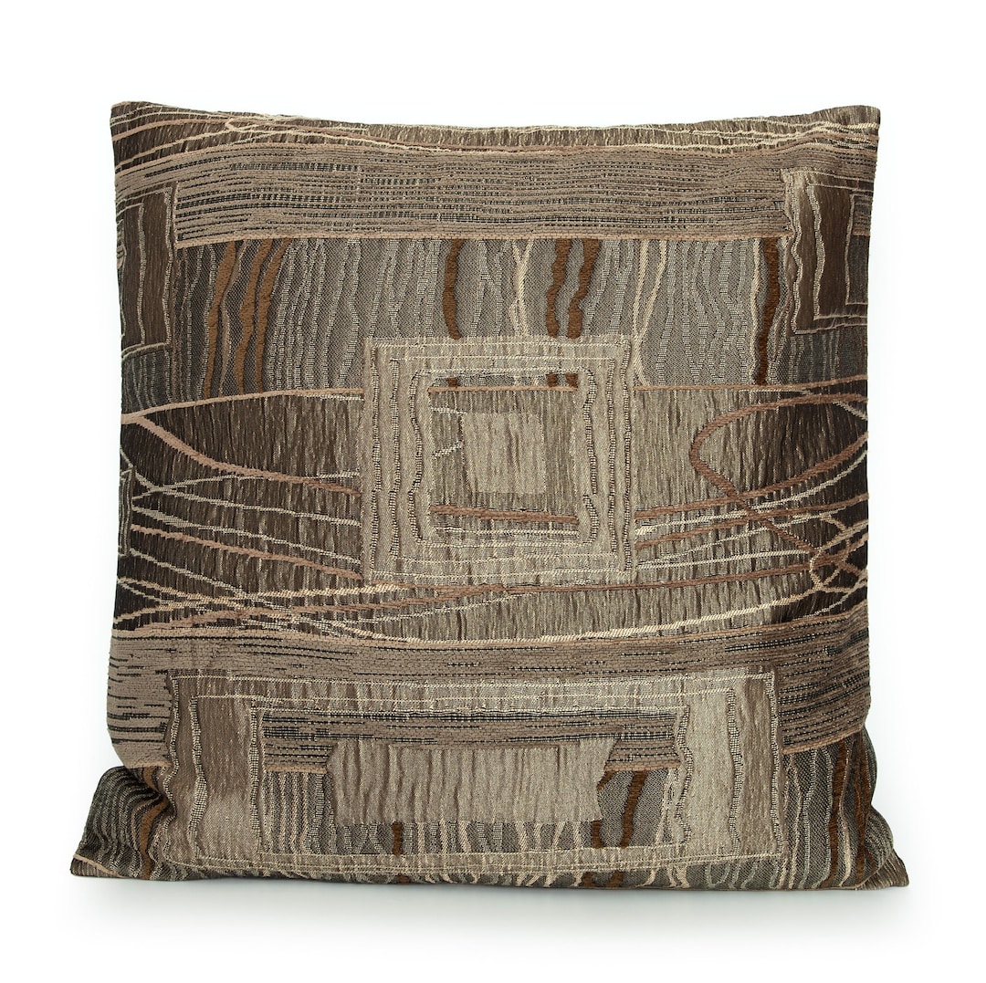 Woven Geometric Design in Beige, Gray and Brown Decorative Pillow Cover ...