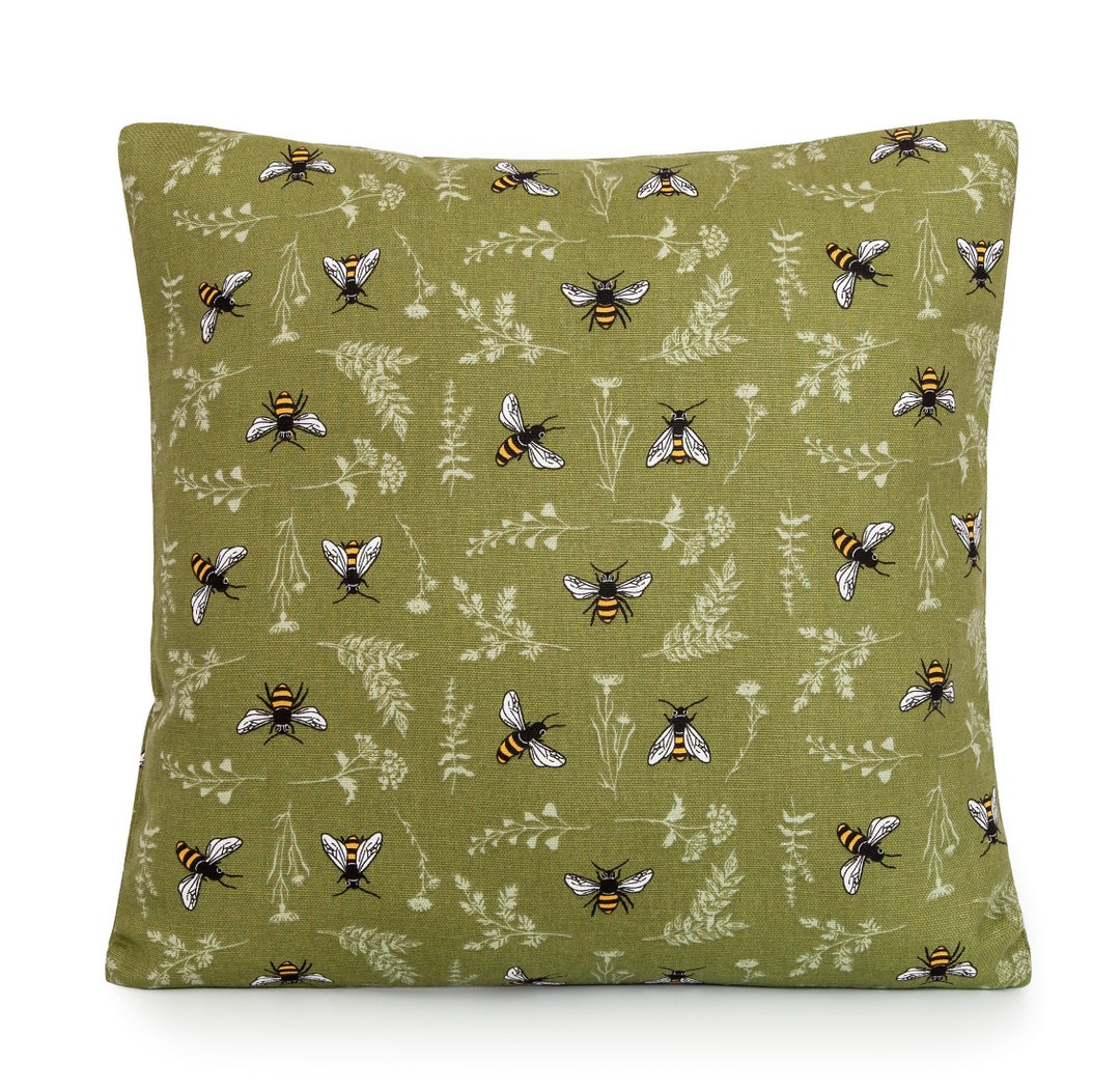 Garden Bee in Apple Green Decorative Pillow Cover. Accent Throw Pillow