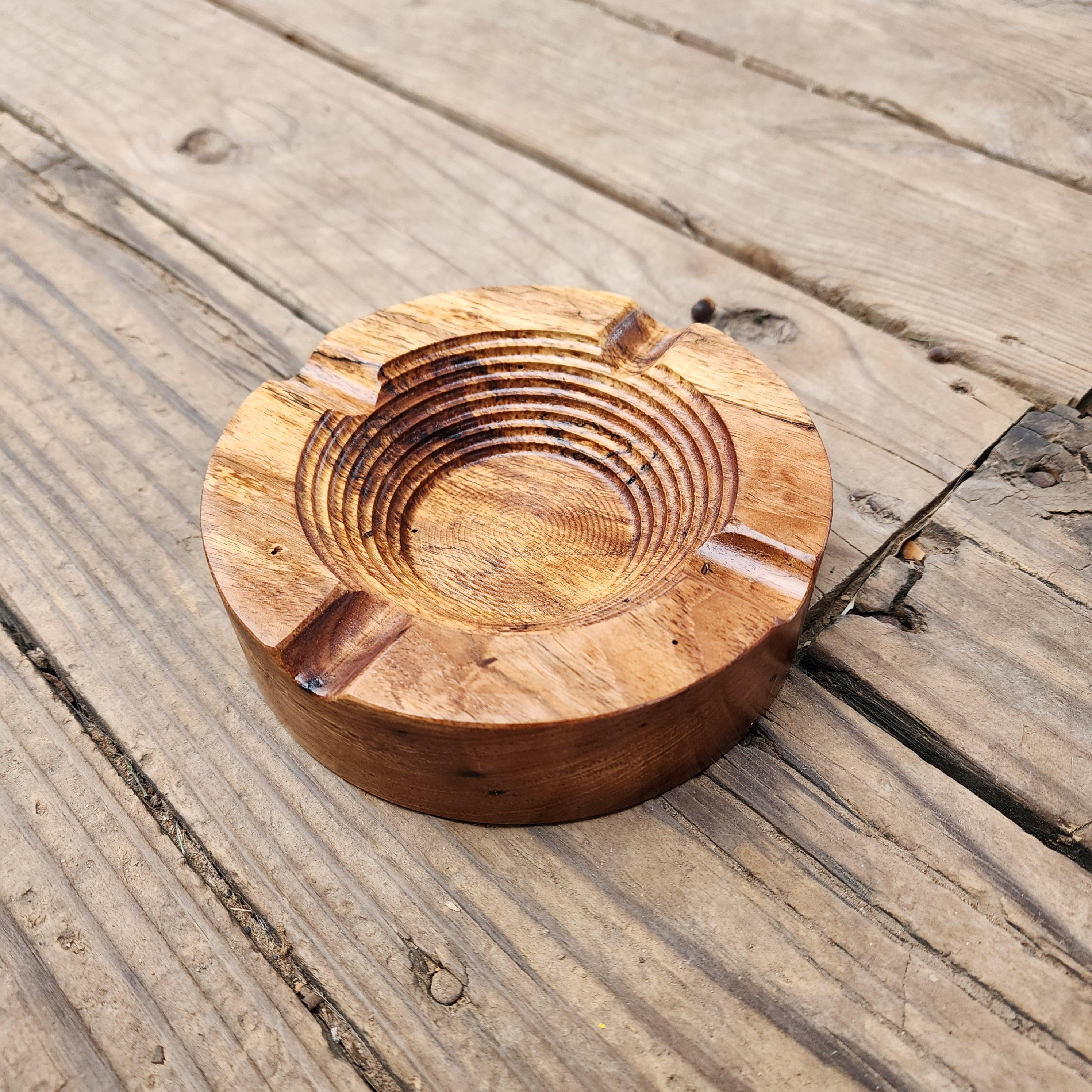 Round Wood Cigar Ashtray made from Texas Pecan Hardwood