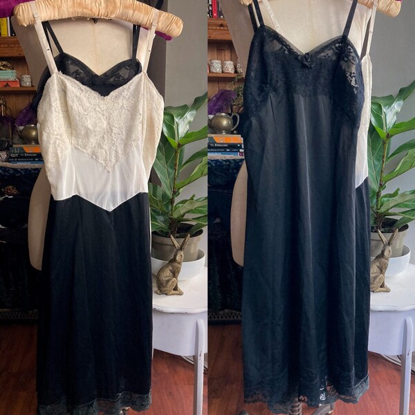 Two Vintage Slip Dresses Joblot Cream White & Black with Lace XS S 8 10 1930s 1940s