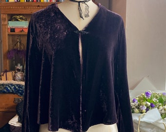 Vintage Zijde Fluwelen Paarse Aubergine Jas Bolero Bell Sleeves jaren '90 Witchy Gothic S M