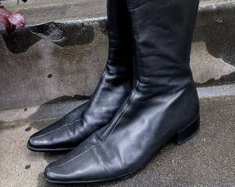 Vintage Schwarze Hohe Stiefel mit Spitze Toe UK 5-5.5 EU 38-38.5 1990er Jahre Victorian Edwardian Gothic