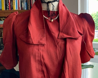 Vintage 1930s Red Evening Dress Jacket with peaked shoulders unfinished Top Blouse Size UK 6 8 XS