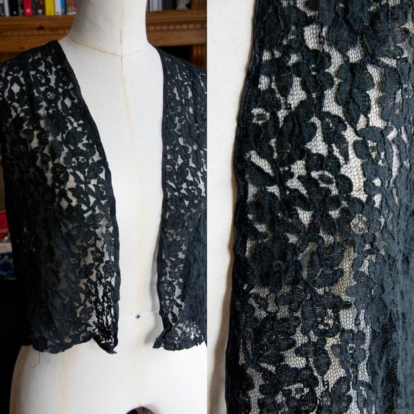 vintage Antique Black Lace Vest Floral 1930s 1940s S-M