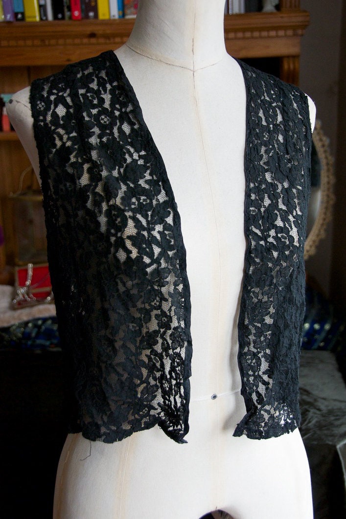 トップス 1930s Rose Spray Lace Vest Vintage Antique Black Lace Vest Floral 1930s 1940s S-M - Etsy