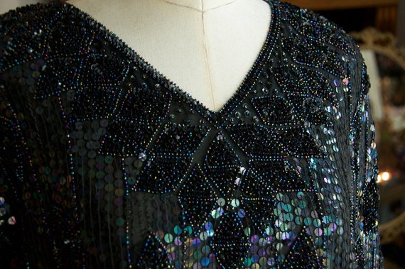 RACHELLE Vintage Silk Sequin Butterfly Top Beaded… - image 6