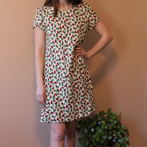 80s Cherry Print Dress - Cute Short Sleeve Dress - Vintage Jessica Howard