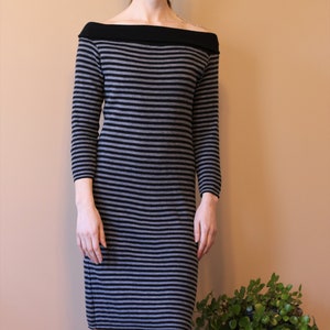 Vintage Striped Dress - 80s Midi Bodycon Dress - Black and Grey Stripes - Jonathan Cass