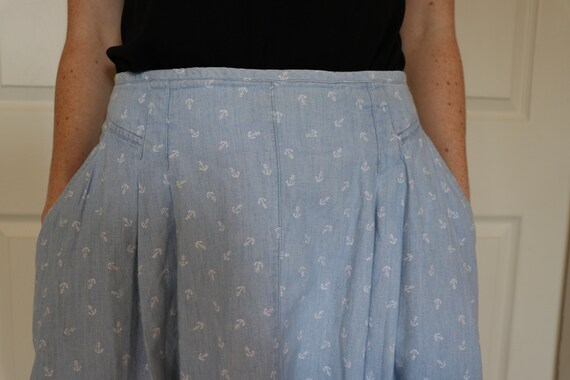 Vintage 1990s Gap Skirt - Denim Anchor Printed Mi… - image 7