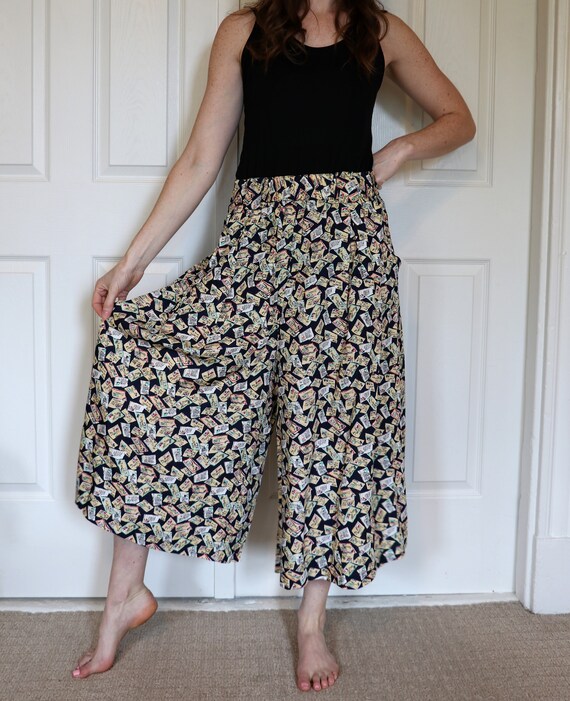 Vintage Flowy Culottes Pants - Postage Print - 198