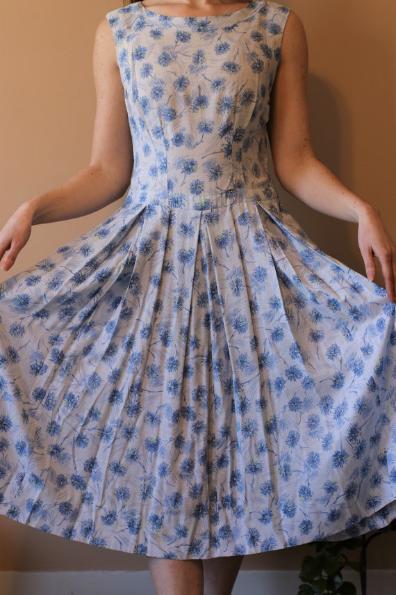 Handmade Vintage Blue Floral Dress - Summer Midi … - image 2