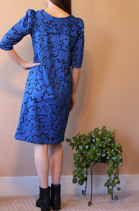 Vintage 80s Funky Dress - Fun Blue Pattern Dress - image 5