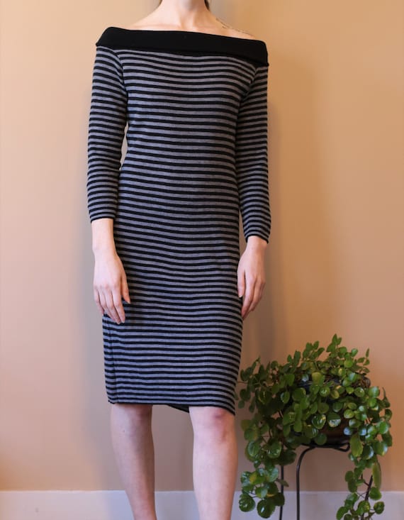 grey striped bodycon dress Morgen Asymmetrical Long Sleeve Mini Dress Grey | Green Stripe | Grey | Green Stripe | Womens main image 1