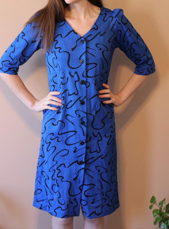 Vintage 80s Funky Dress - Fun Blue Pattern Dress - image 3