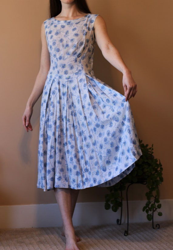 Handmade Vintage Blue Floral Dress - Summer Midi … - image 1