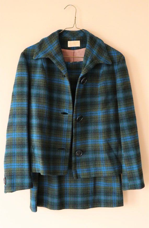 Vintage Two-Piece Plaid Suit - Wool Blazer Jacket… - image 2