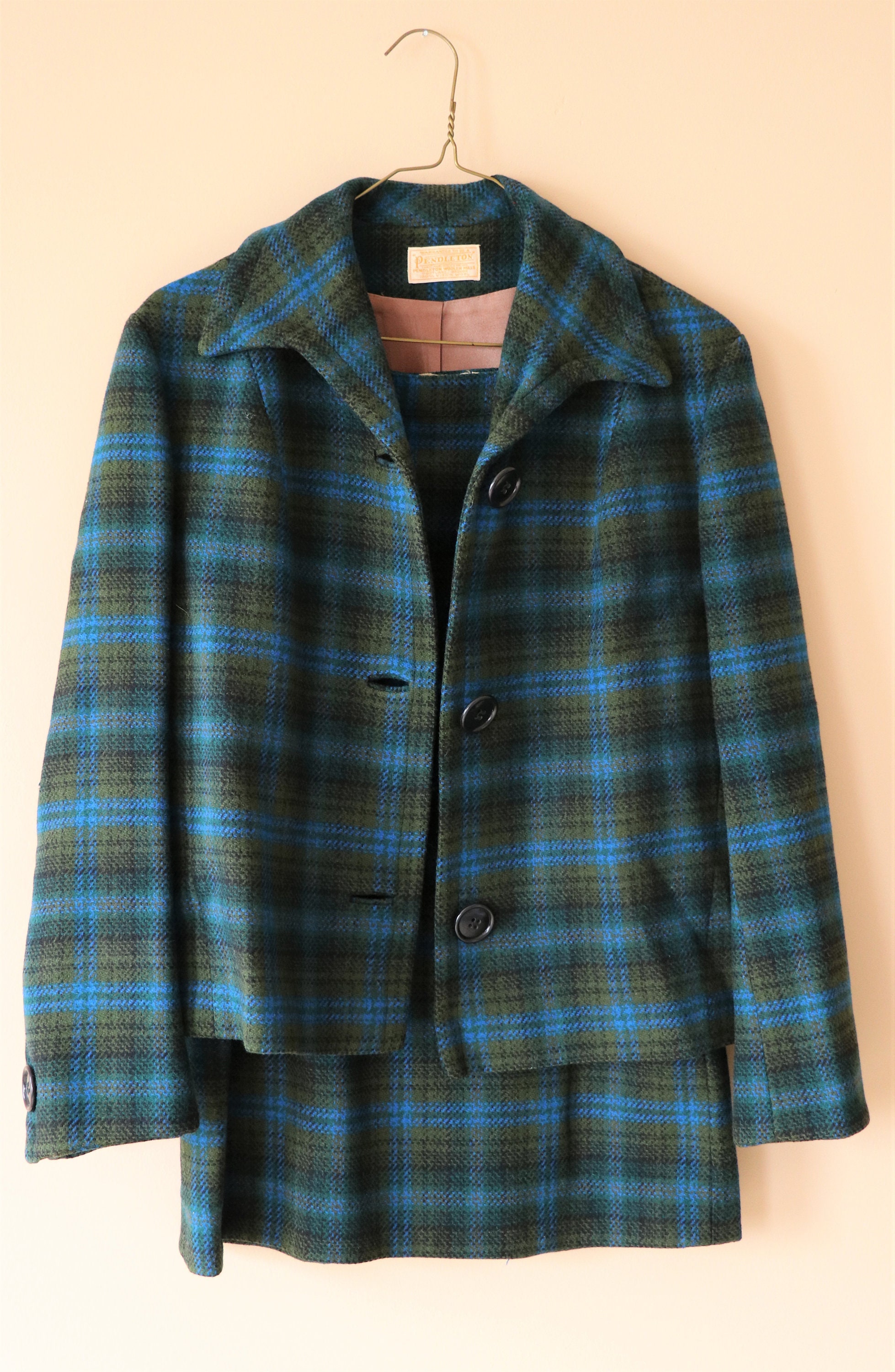 Vintage Two-piece Plaid Suit Wool Blazer Jacket and Pencil Skirt ...