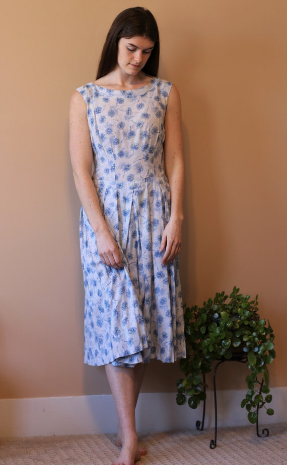 Handmade Vintage Blue Floral Dress - Summer Midi … - image 3