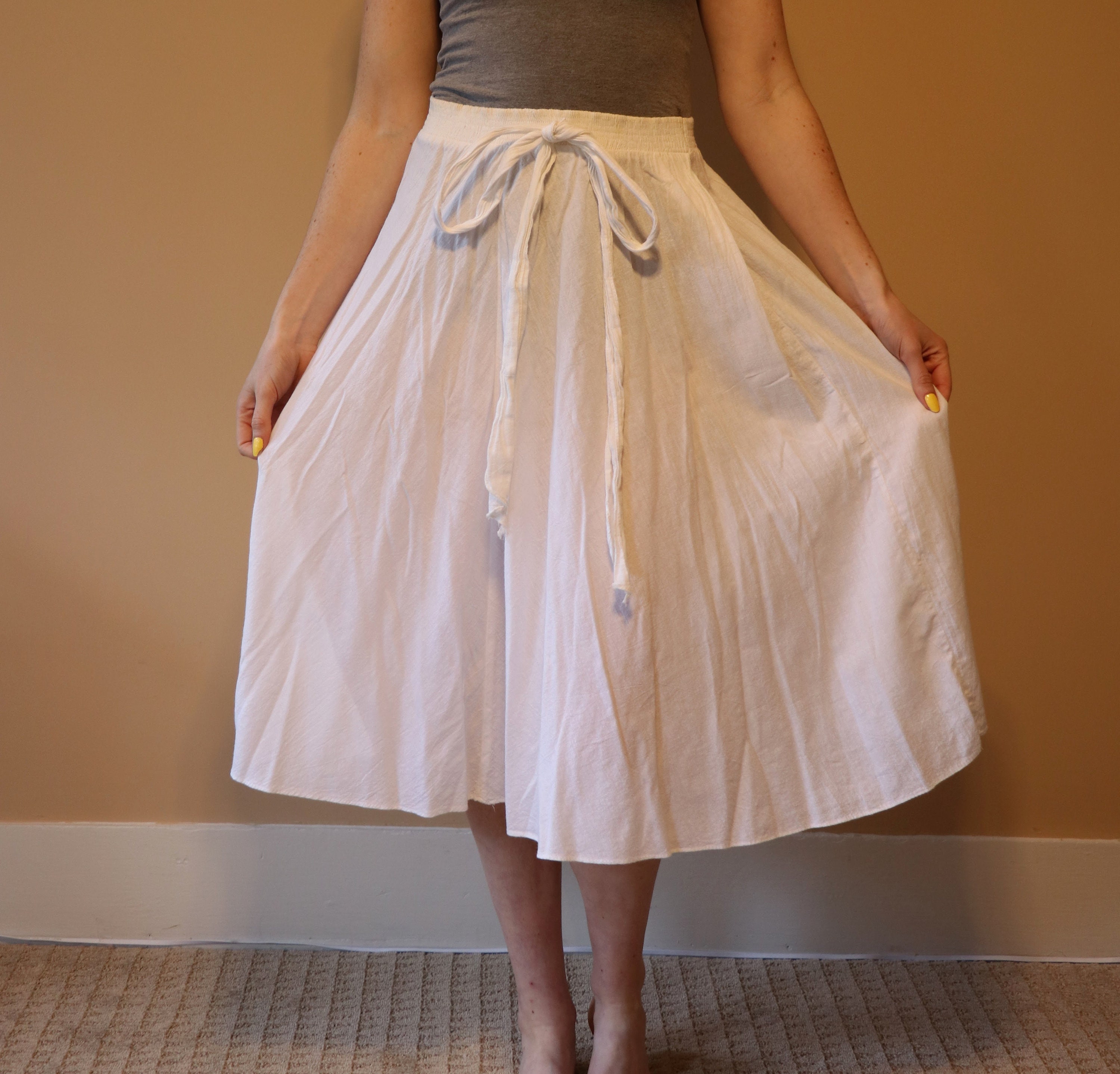 Vintage White Cotton Skirt Mid Length Skirt Size 36 M Etsy