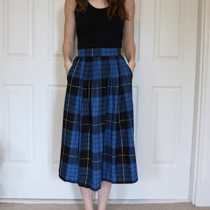 Vintage Royal Blue Midi Plaid Skirt - By Code: 7 New York - Size S