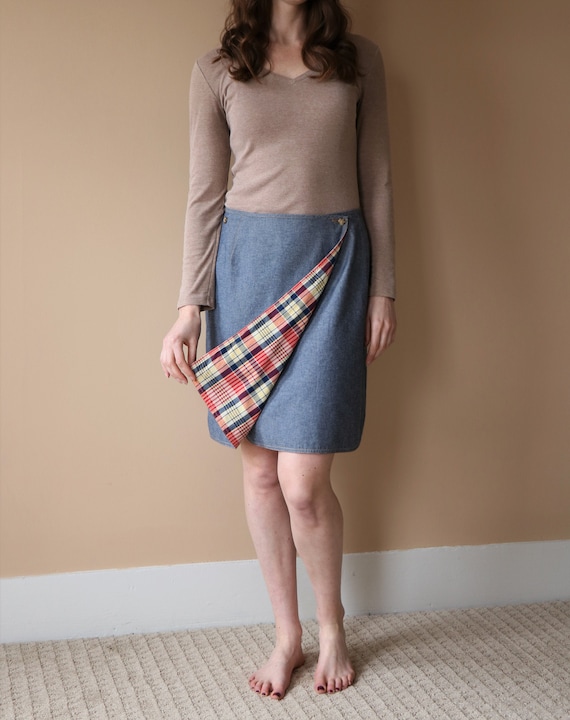 Vintage Reversible Wrap-Skirt - Two-Sided Plaid an