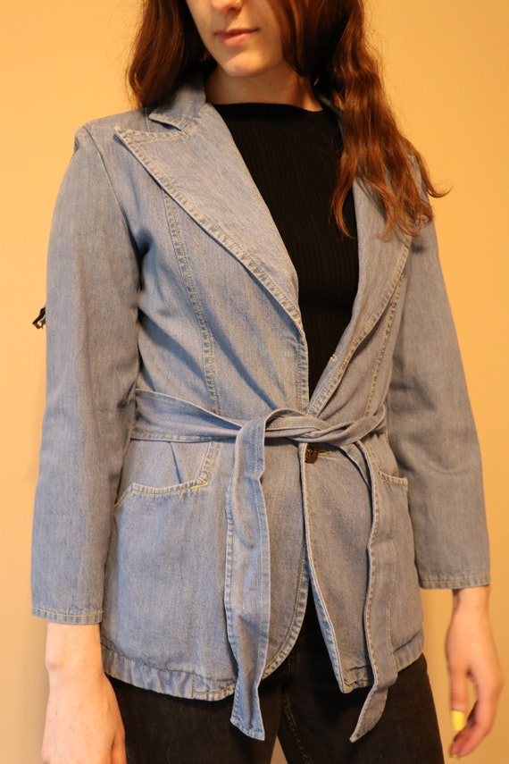 70s Vintage Denim Jacket - Blue Jean Tie Waist Jac