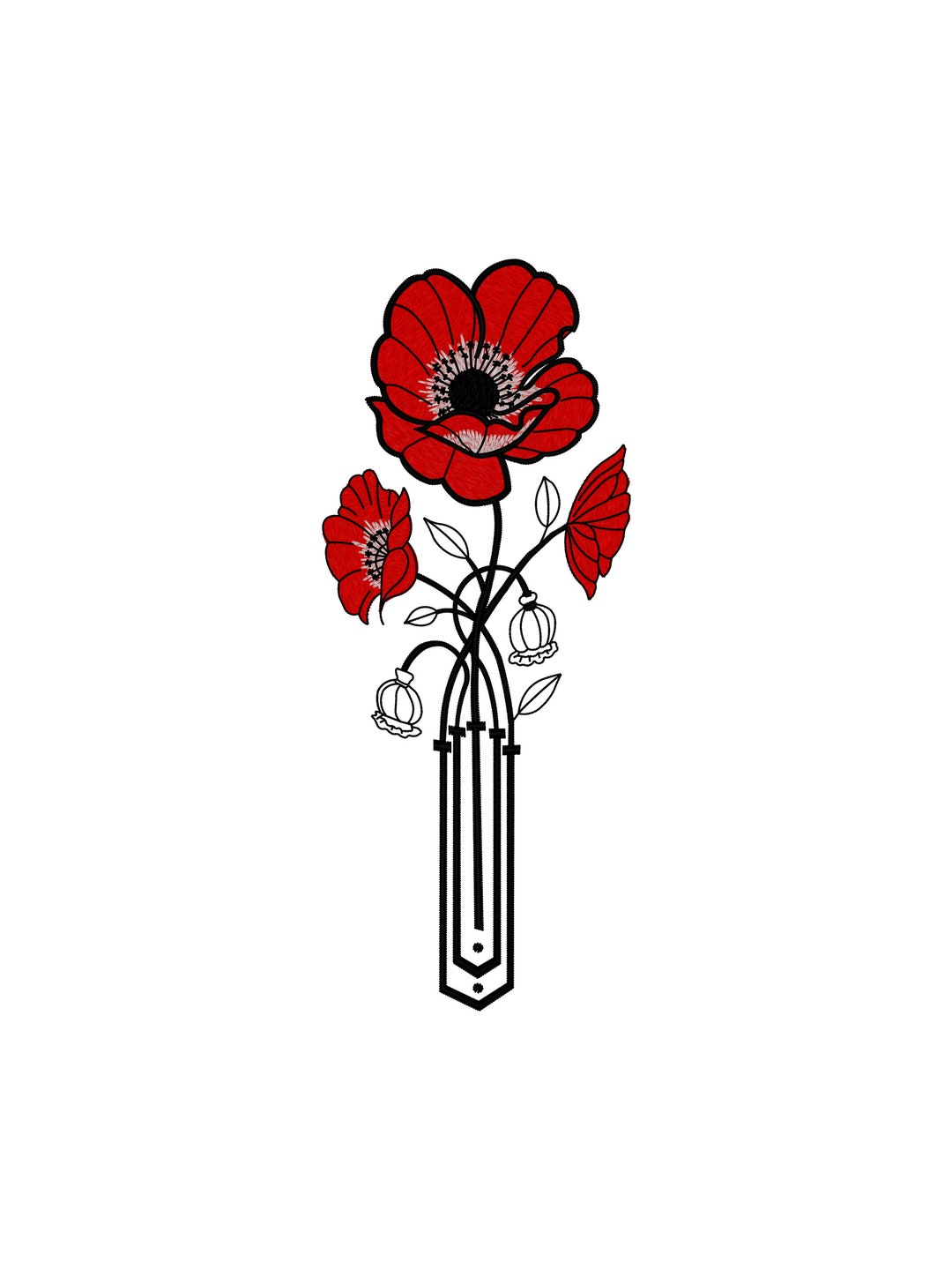 Poppy Art Deco Machine Embroidery Design. Flowers Embroidery - Etsy