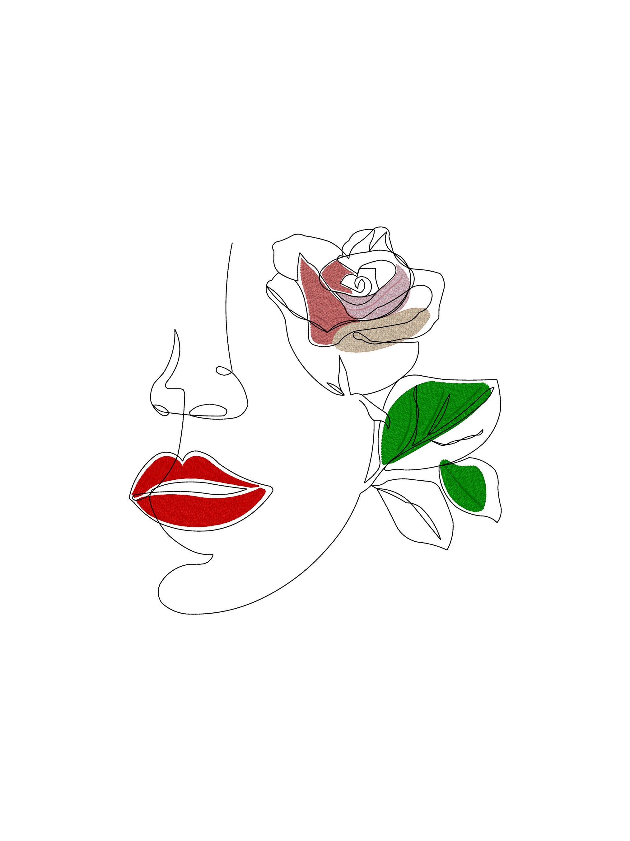 One line woman face silhouette with rose machine embroidery  etsy One line woman face silhouette with rose machine embroidery  etsy