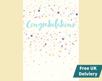 Congratulations Card with Hand Written Personalised Message Inside - Confetti | Free Delivery UK