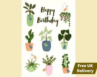 Happy Birthday Card with Hand Written Personalised Message Inside - Plant Pots | Free Delivery UK