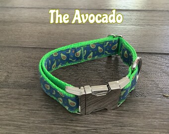 Avocado Fabric Dog Collar: Green & Blue, Foodie Pet Accessory