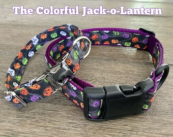 Handmade Halloween Dog Collar: Jack-o'-Lantern Print
